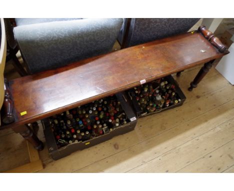 A Victorian mahogany hall bench,&nbsp;142cm wide.&nbsp; 