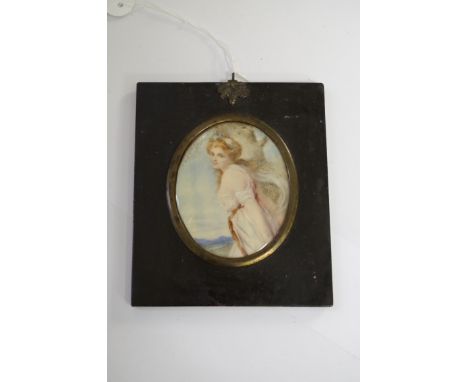 English School,&nbsp;a half length portrait miniature of a red haired lady, 8 x 6.6cm, oval.&nbsp; 