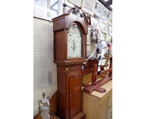 A 19th century oak and mahogany crossbanded 30 hour longcase clock, with 12in arched dial, 211cm high. with weight and pendul