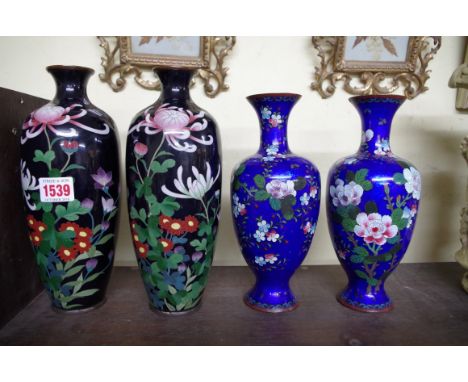 Two pairs of Japanese cloisonne enamel vases,&nbsp;largest 24cm high.&nbsp; 