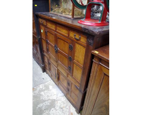 An antique Chinese hardwood and pine side cabinet, 113cm wide. 