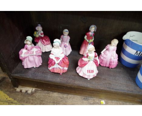 Seven Royal Doulton figures, comprising 'BoPeep',HN1811; 'Cissie', HN1809; 'Peggy', HN2038; 'Tinkle Bell', HN1677; 'Valerie',