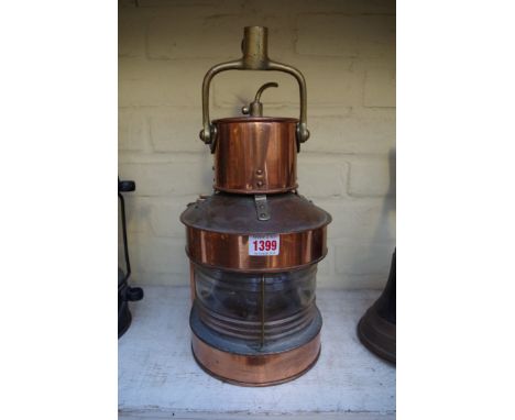 An old copper ship's lantern,&nbsp;inscribed 'BEC'. 