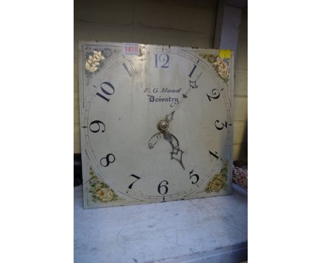 A 19th century 12in painted longcase clock dial and 30 hour movement, with weight and pendulum. 