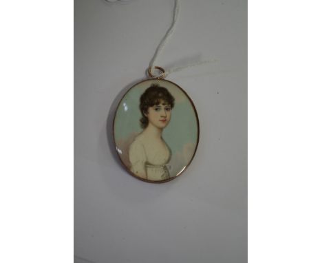 English School,&nbsp;early 19th century, bust length portrait miniature of a young lady, with plaited hair verso, 5.8 x 4.6cm