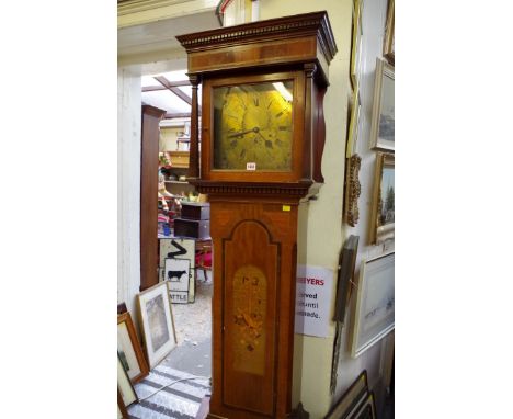 A reproduction mahogany and inlaid musical longcase clock,&nbsp;with 11in brass square dial, 199cm high. 