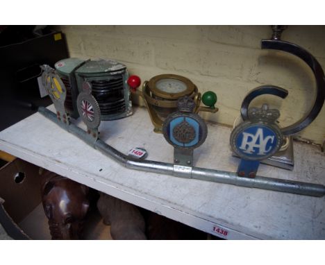 Automobilia:&nbsp;four vintage car radiator badges, to include: an RFC chrome and enamel example, mounted on bracket.&nbsp; 