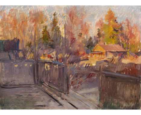 KOROVIN, KONSTANTIN (1861–1939) Spring in the Village, signed and dated 1920.Oil on canvas, 66 by 88 cm.Provenance: Russian P