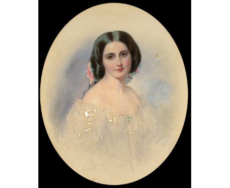 HAU, VLADIMIR (1816–1895) Portrait of a Lady, signed and dated 1863.Pencil, watercolour and gouache on paper, laid on cardboa