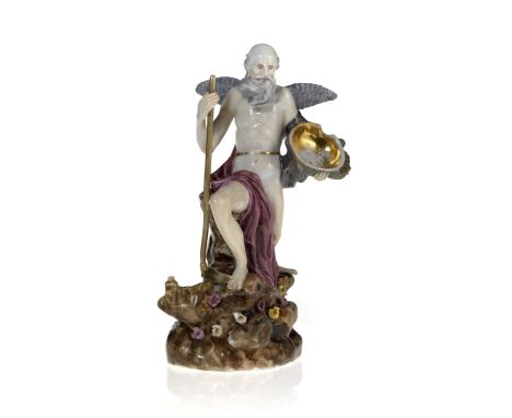 *A Porcelain Figurine of Chronos  19TH CENTURYHeight 31.5 cm.Realistically modelled, Chronos standing on a flower encrusted r