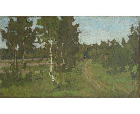 *PETROVICHEV, PETR (1874–1947) Evening After the Rain, signed, further inscribed in Cyrillic “3500 rub”, titled and numbered 
