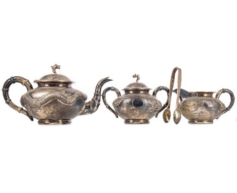 LATE 19TH/EARLY 20TH CENTURY CHINESE SILVER TEA SERVICE,maker Sincere & Co, Shanghai and Hong Kong, comprising a tea pot (han