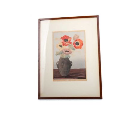 JAPANESE WOODBLOCK PRINT BY YOSHIJIRO URUSHIBARA (JAPANESE 1888-1953), early 20th century, still life of poppies, signed lowe