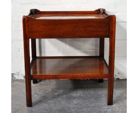 Georgian style mahogany night table, rectangular tray top, frieze drawer, moulded legs, joined by a shelf, width 51cms, depth