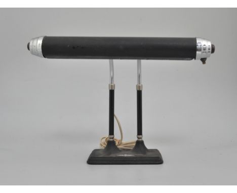 Modern stained wood angled desk lamp, a metal student lamp, Art Deco style lamp with an RAF badge and a gilt table lamp.