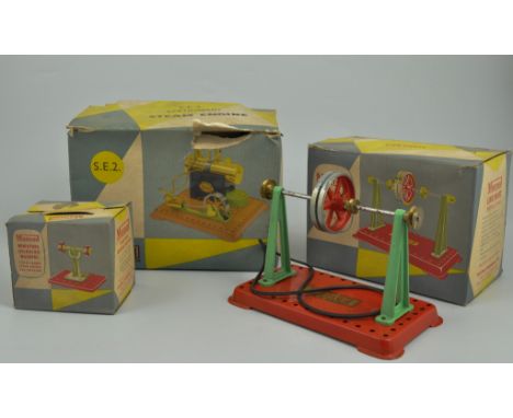 Mamod stationary steam engine SE2, (boxed), a Mamod line shaft, (boxed) and  a Mamod miniature grinding machine, (boxed), one