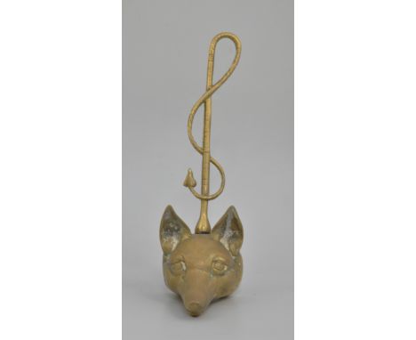 Cast brass door stop, modelled as a fox and riding crop, height 40cm, another fox, cat and a toasting fork.