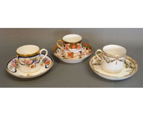 An Early 19th Century Spode Coffee Can and Saucer, together with another Sampson Hancock Derby Porcelain Coffee Can and Sauce