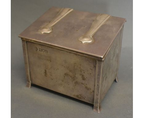 An Arts and Crafts Silver Covered Box of Stylised Form, London 1907 by William Hutton and Sons, 10 cms wide