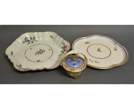 An Early 19th Century Derby Porcelain Teapot Stand with gilded and blue line decoration, together with another similar 19th C