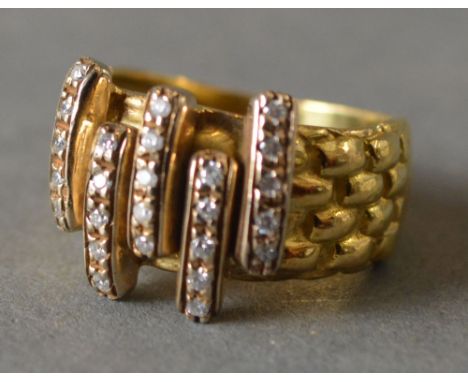 An 18ct Yellow Gold Ring, set with five bands of diamonds