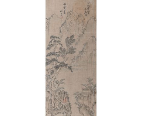 Zwei LandschaftsmalereienKorea, 19. Jh.je 69 x 31 (45,5 x 84, R.) cmTusche auf Seide. Gebirgslandschaften, jeweils mit einem 