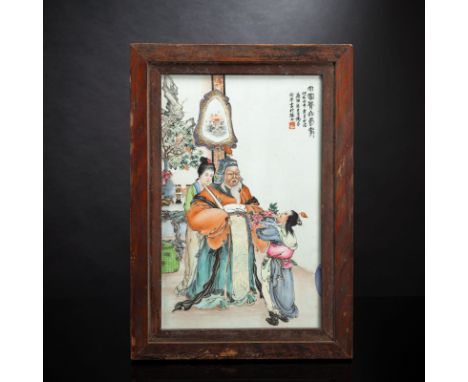 Porzellantafel mit Darstellung des Generals Guo ZiyiChina, sign. shi zai renwu maiyue zhonghuan taoyuan yishi wang xiliang hu
