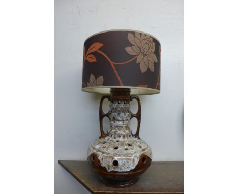 A West German brown glazed porcelain table lamp 