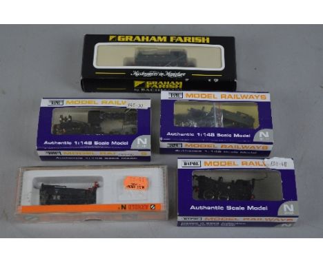 FOUR BOXED N GAUGE LOCOMOTIVES, all are for spares or repair, contents of boxes not checked, may not be complete, Graham Fari