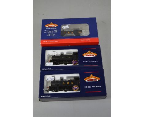 THREE BOXED BACHMANN OO GAUGE CLASS 3F 'JINTY' TANK LOCOMOTIVES, No.7309 (32-227A), No.7524 (32-227), both in L.M.S. black li