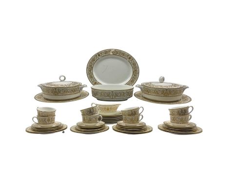 Royal Worcester 'Hyde Park' pattern gilt decorated part dinner, tea and coffee service, comprising eight dinner plates, eight