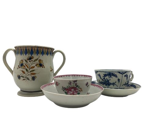18th century and later porcelain comprising two handled creamware loving cup with floral decoration 12cm Worcester fluted tea