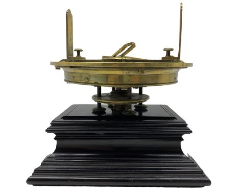 19th century Scottish compass by Miller, Edinburgh, brass case and silvered dial D19cm mounted on a later base 