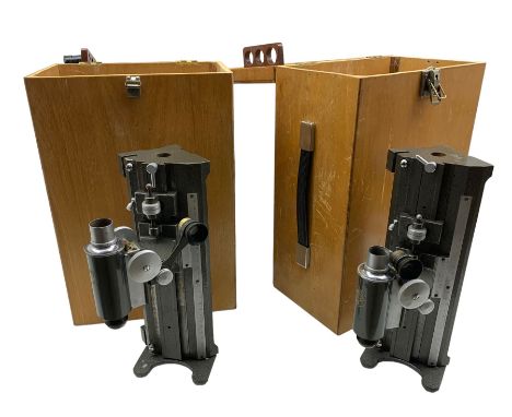 Travelling microscope by C Baker, London No.16534 with Chesterman vernier scale H33cm in wooden case and another No.16468, bo