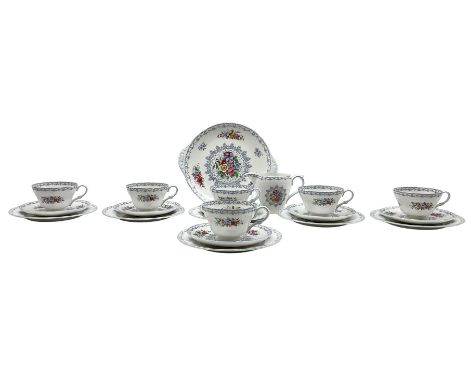 Shelley 'Crochet pattern' tea set comprising six cups and saucers, six cake plates and one larger plate and milk jug (20)