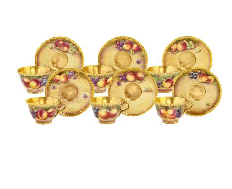 A Set of Six Royal Worcester Porcelain Teacups and Saucers, by Drysdale, Kendry, Bunegar and others, 2nd half 20th century, p
