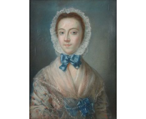 Follower of Joseph Highmore (1692-1780)Portrait of a lady, half-length wearing an embroidered dress beneath a lace fichu and 