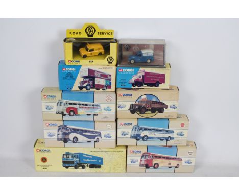 A collection of 10 Corgi Classics - 1:50 Scale. To include - #98462 Yellow Coach 743 - Greyhound lines. #98456 White Sacks Tr