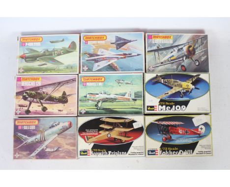 Revell - Matchbox - 9 boxed aircraft model kits in 1:72 scale including Fokker D-VII # H-43, Provost T Mk1 # PK-30, P-40N War