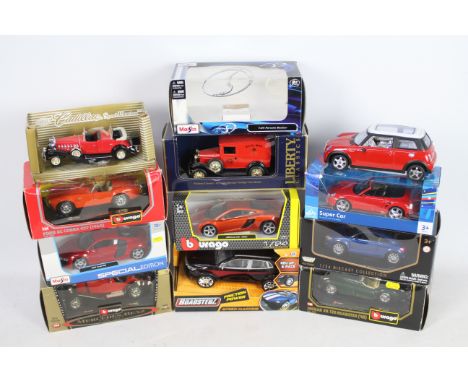 Bburago - Maisto - Carousel - 10 x boxed models mostly in 1:24 scale including McLaren 12C, Audi TT, Audi R8 and others, The 