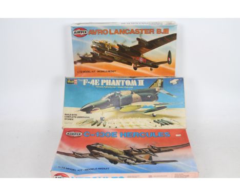 Airfix - Revell - 3 boxed airplane model kits, Avro Lancaster B.III in 1:72 scale # 08002, F4E Phantom II in 1:32 scale # H-1