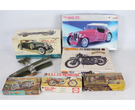 Revel - Airfix - Academy - Matchbox - 4 boxed model kits and two old incomplete models for spares or repair and an empty box.