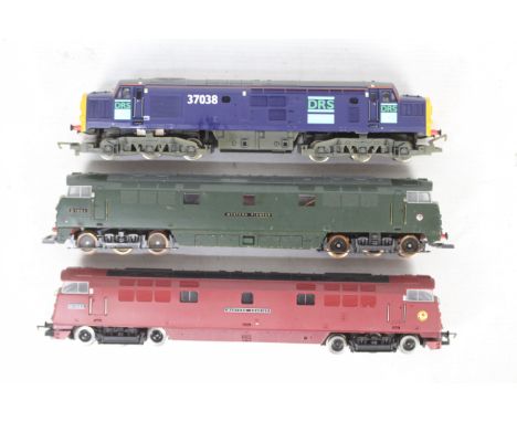 Hornby - Lima - 3 x unboxed OO gauge locos, a Class 37 Diesel Electric in DRS livery operating number 37038, a Class 52 Diese
