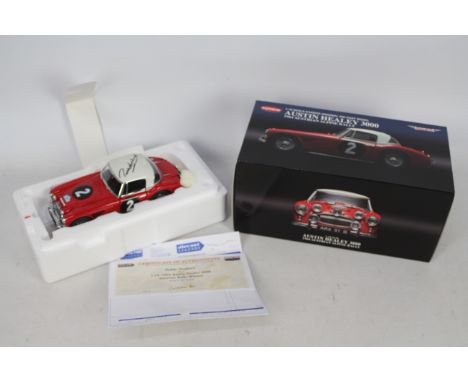 Kyosho - Diecast Legends - A signed limited edition 1:18 scale 1964 Austin Healey 3000 Austrian Rally Winner # 08146A. This i