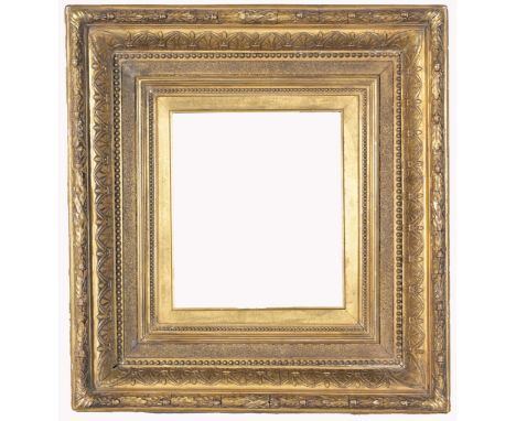 American 1870's Gilt/Wood Frame. Rabbet Size: 10.5 x 9 in. Sight Size: 11 1/8 x 9 7/8 in. Overall Framed Size: 20 x 19 in. (8
