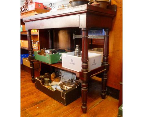 19th century mahogany 2 tier buffet on turned and fluted legs, with single cutlery drawer