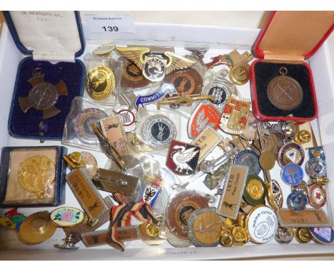 Collection of vintage enamel and other pin badges, medallions, etc