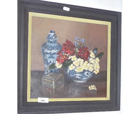 Small oil on board of a still life, monogram O.R, 16" x 17" including frame