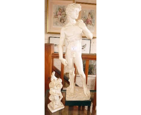 Statue of David by Michelangelo in resin 26" tall and a plaster sculpture of Hercules &amp; Diomedes wrestling