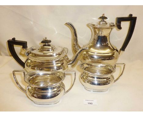 Four piece silver tea and coffee set. Hallmarked for Sheffield 1973, maker EHP Co. Ltd.Combined weight approx 1943g
